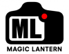 Magic-Lantern-Logo mit Kamera, ML-Schrift und rotem Punkt